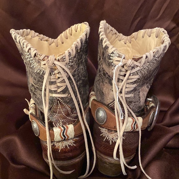 WOMENS BROWN LEATHER & GENUINE LIZARD SKIN CORRAL Upcycled COWBOY BOOTS SIZE 7 M - Picture 10 of 10